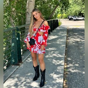 Lovers + Friends Mini in Red Floral Dress